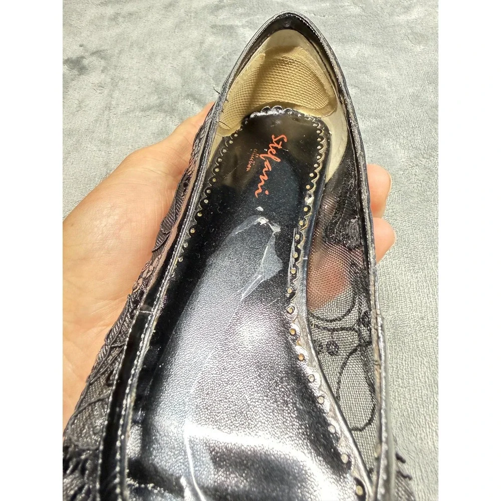 Stefani Collection Womens Flats 8.5M Black Lace Sequin Ballet Loafer
